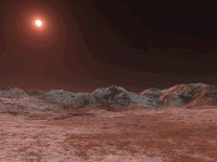 Umjetnička vizija zore na ledenoj planeti sistema Lalande 21185