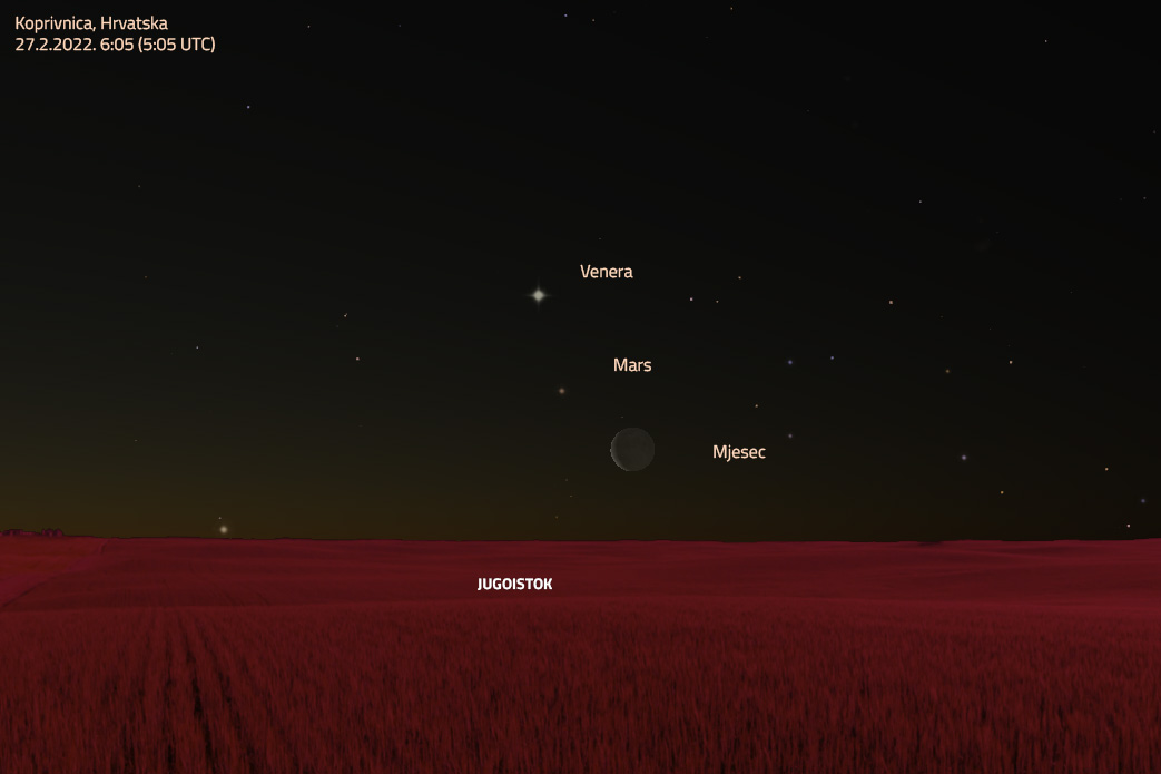 Mjesec, Venera i Mars rano ujutro 27. veljače