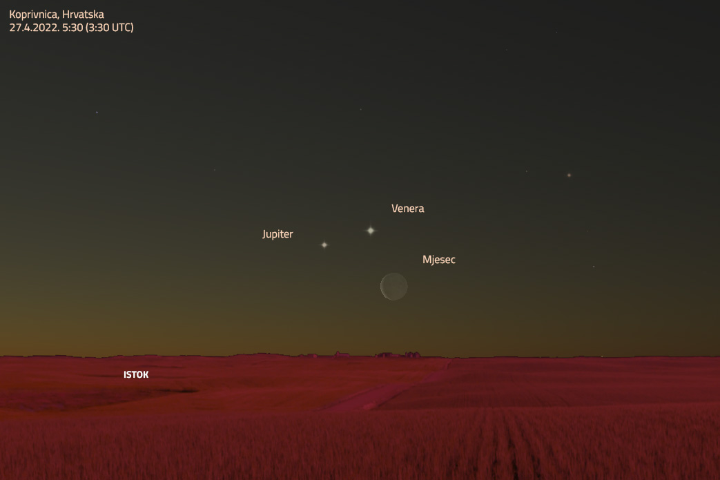 Konjunkcija Jupitera, Venere i Mjeseca 27. travnja