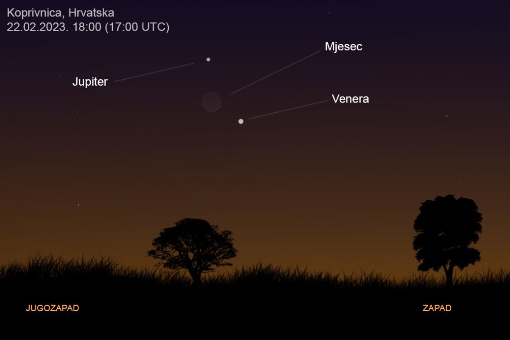 Konjunkcija Mjeseca, Venere i Jupitera 22. veljače