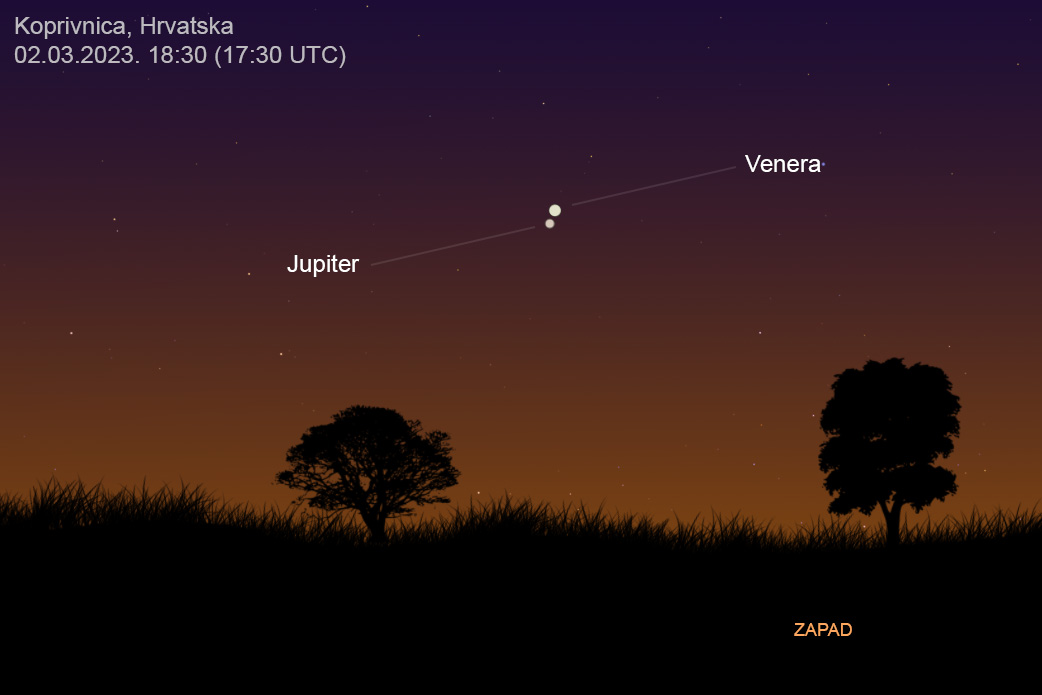 Venera i Jupiter u bliskoj konjunkciji 2. ožujka